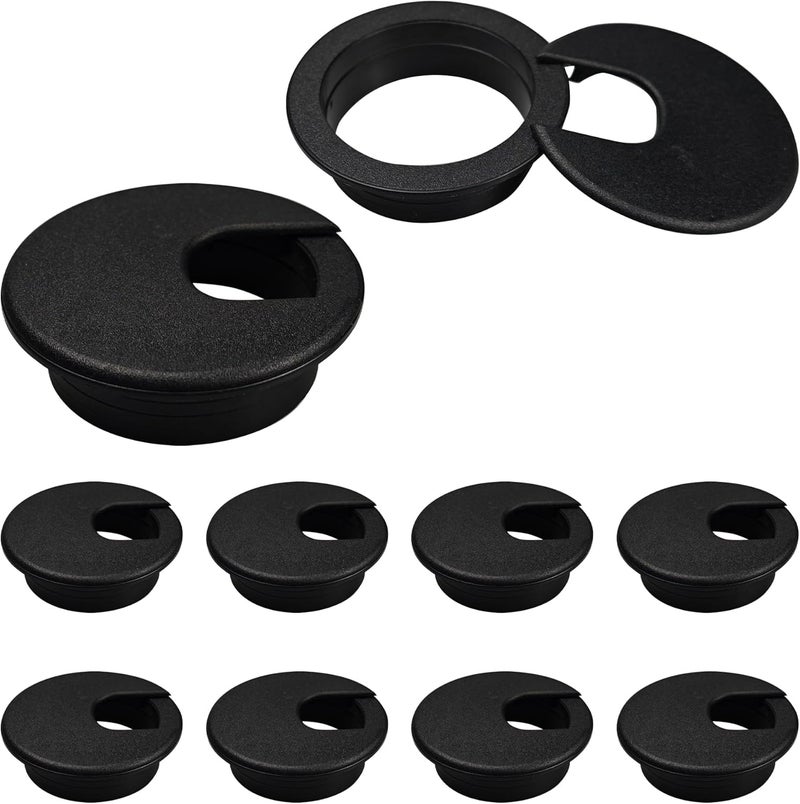 AUXBC 10PCS 2" Black Desk Grommet, Cable Hole Cover Cord Organizer Cap, Plastic Wire Management System for Office Computer Table Desktop TV Stand Furniture - Image 1